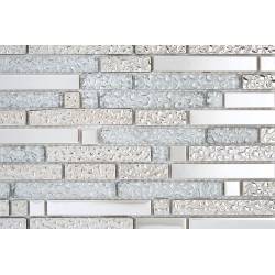 Mosaïque Translucide Combi Alu/verre/pierre – Blanc/gris, Lot De 10 Plaques, Modèle 49-FK02_f