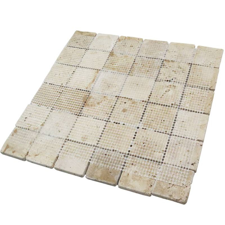 Plaque mosaique travertin - 4.8 x 4.8 cm - beige - Decoon