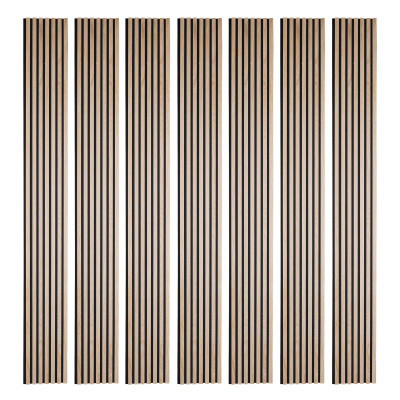Mur TV tasseau bois - 210cm - panneau lamelles chêne clair 250 x 30 cm | DECOON
