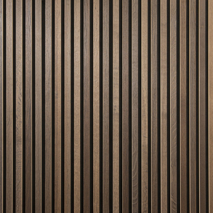 Mur tasseau bois - panneau lamelles chêne foncé 250 x 30 cm | DECOON