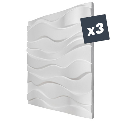 x3 Panneau Polystyrène Décoratif 3D effet Vagues - 60x60x3 cm - 1,08m2