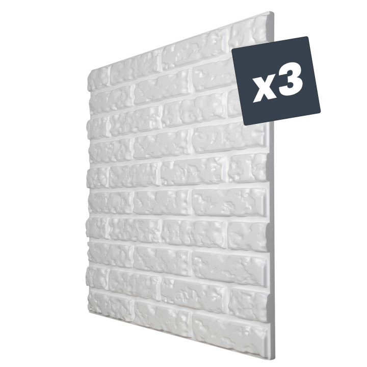 x3 Panneau Polystyrène Décoratif 3D effet Briques - 60x60x3 cm - 1,08m2