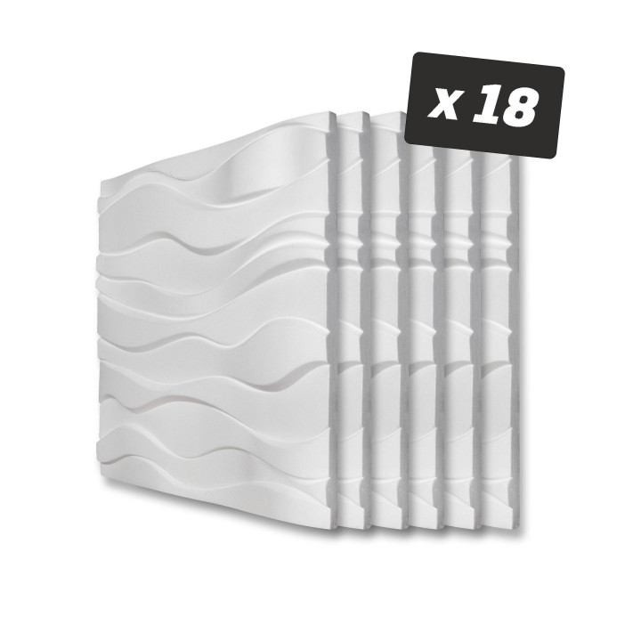 x18 Panneau Polystyrène Décoratif 3D effet Vagues - 60x60x3 cm - 6,48m2