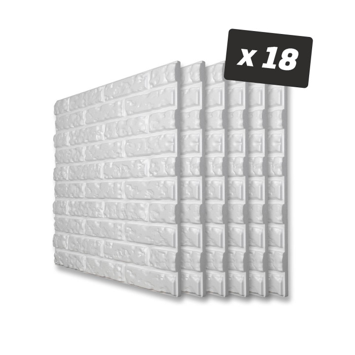 x18 Panneau Polystyrène Décoratif 3D effet Briques - 60x60x3 cm - 6,48m2
