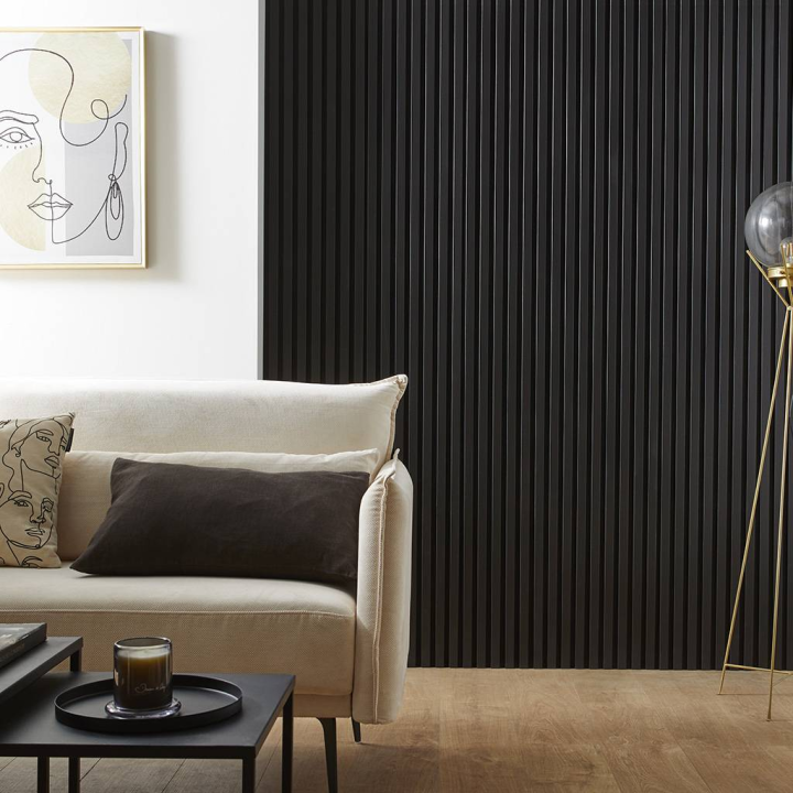 Lot de 4 panneaux tasseau bois - noir 250 x 30 cm | DECOON