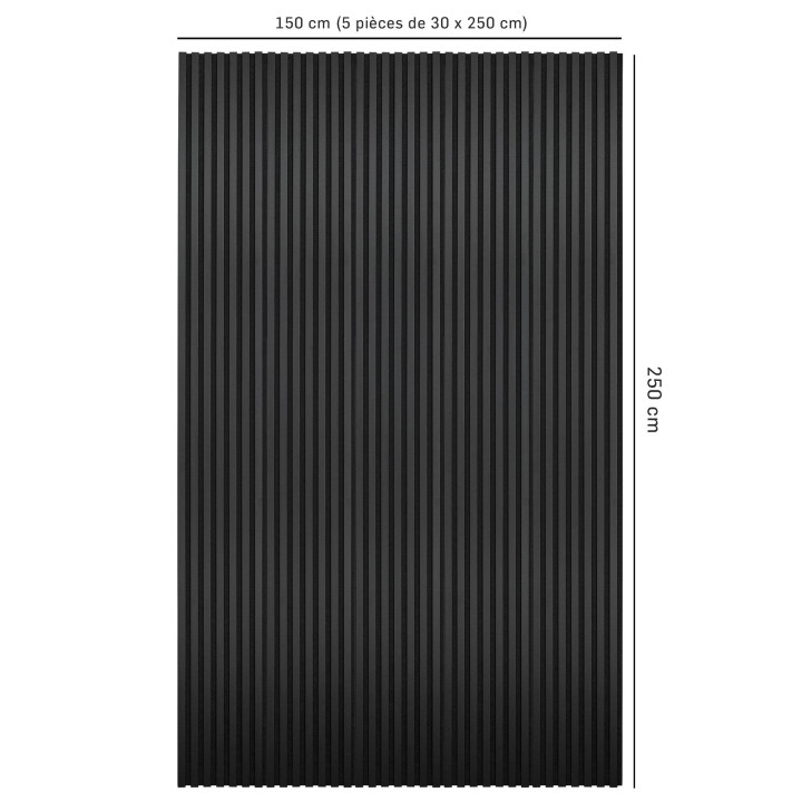 Mur TV - Lot de 5 panneaux tasseau bois - noir 250 x 30 cm | DECOON