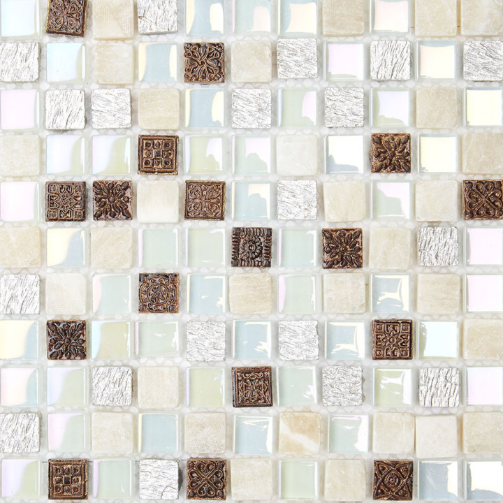 Plaque mosaique verre et pierre - 1.5 x 1.5 cm - Decoon