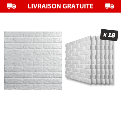 x18 Panneau Polystyrène Décoratif 3D effet Briques - 60x60x3 cm - 6,48m2