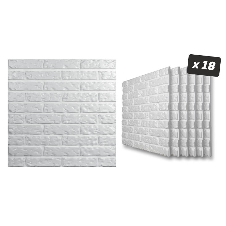 x18 Panneau Polystyrène Décoratif 3D effet Briques - 60x60x3 cm - 6,48m2