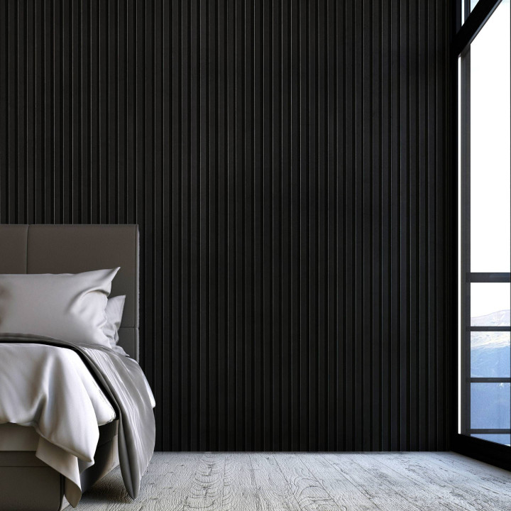 Lot de 4 panneaux tasseau bois - noir 250 x 30 cm | DECOON