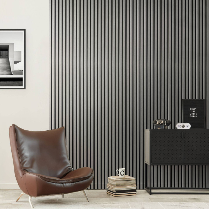 Panneau  tasseaux bois 250 x 30 cm - alu/feutrine noir |DECOON