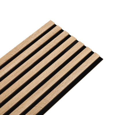 Panneau tasseaux bois 250 x 30 cm décor chêne/fond rigide noir |DECOON