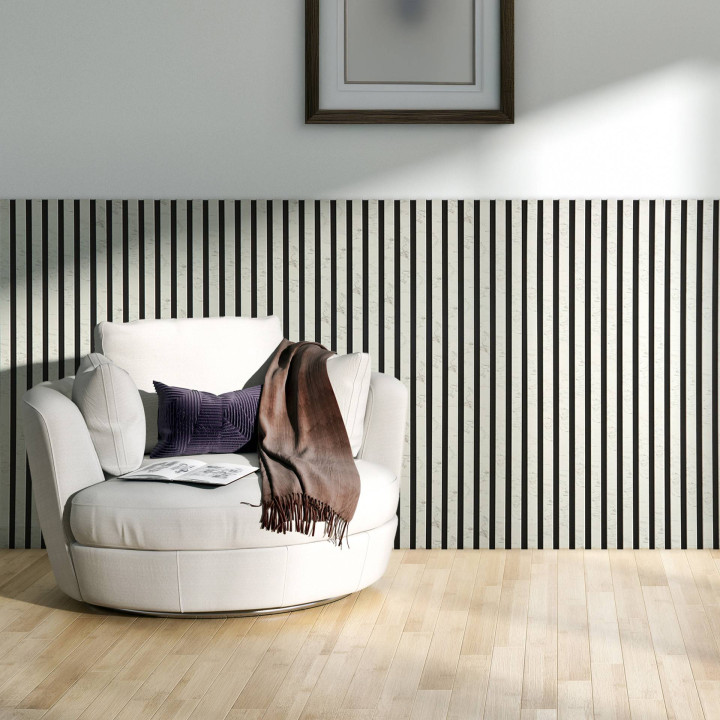 Panneau Mural acoustique tasseaux bois 120 cm - Marbre blanc | Decoon