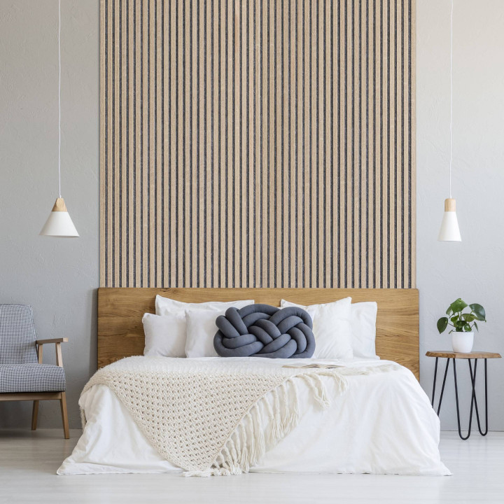 Lot de 7 Panneau tasseaux bois 250 x30 cm - Décor chêne Feutrine grise | DECOON