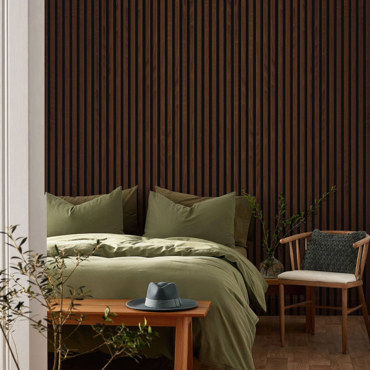 Panneau tasseaux bois 250 x30 cm - décor chêne foncé | DECOON