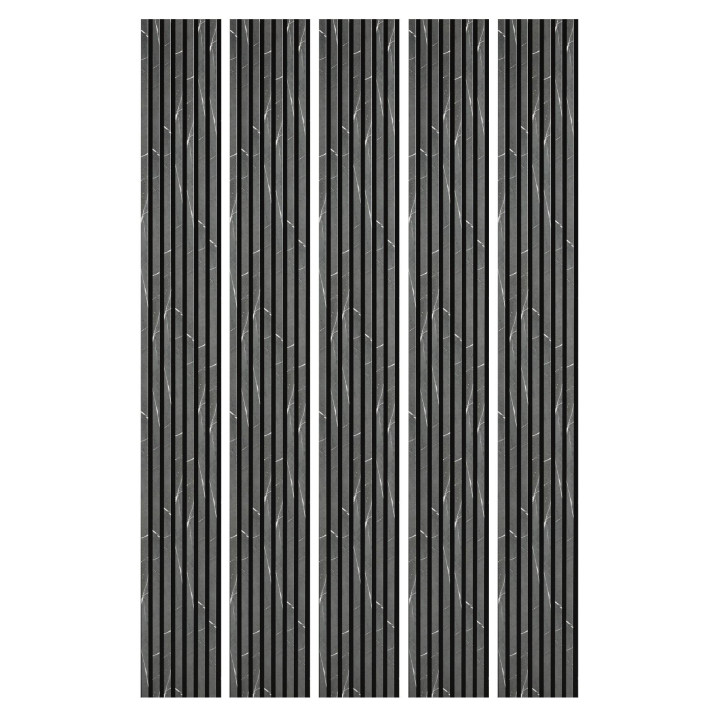 Lot de 5 Panneaux tasseaux bois 250 x 30 cm - marbre noir|DECOON