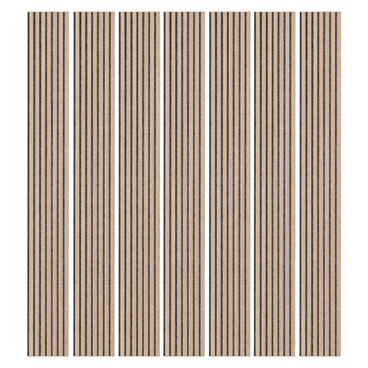 Lot de 7 Panneau tasseaux bois 250 x30 cm - Décor chêne Feutrine grise | DECOON