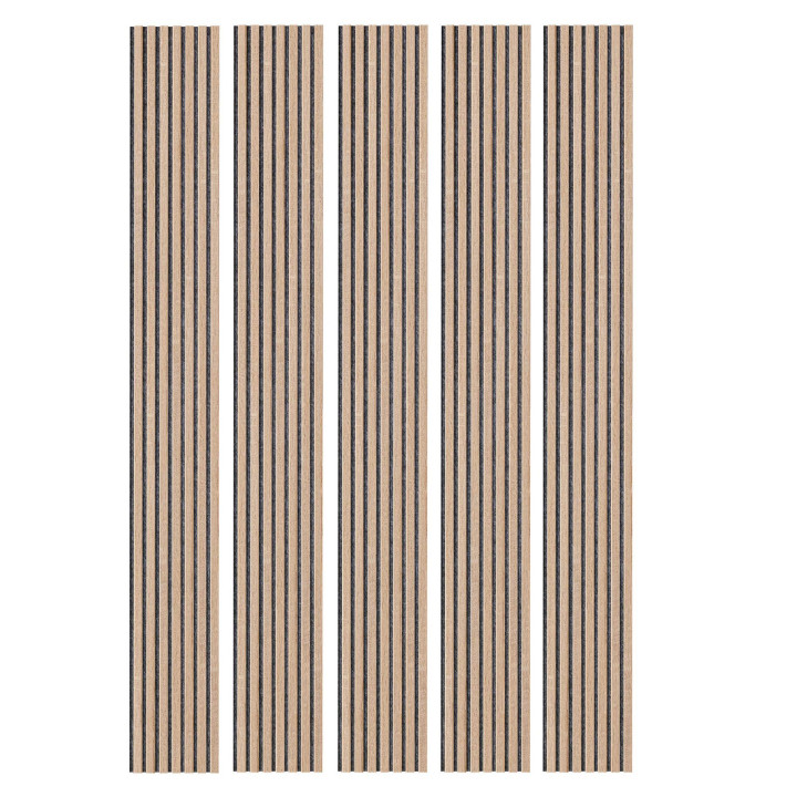 Lot de 5 Panneau tasseaux bois 250 x30 cm - Décor chêne Feutrine grise | DECOON