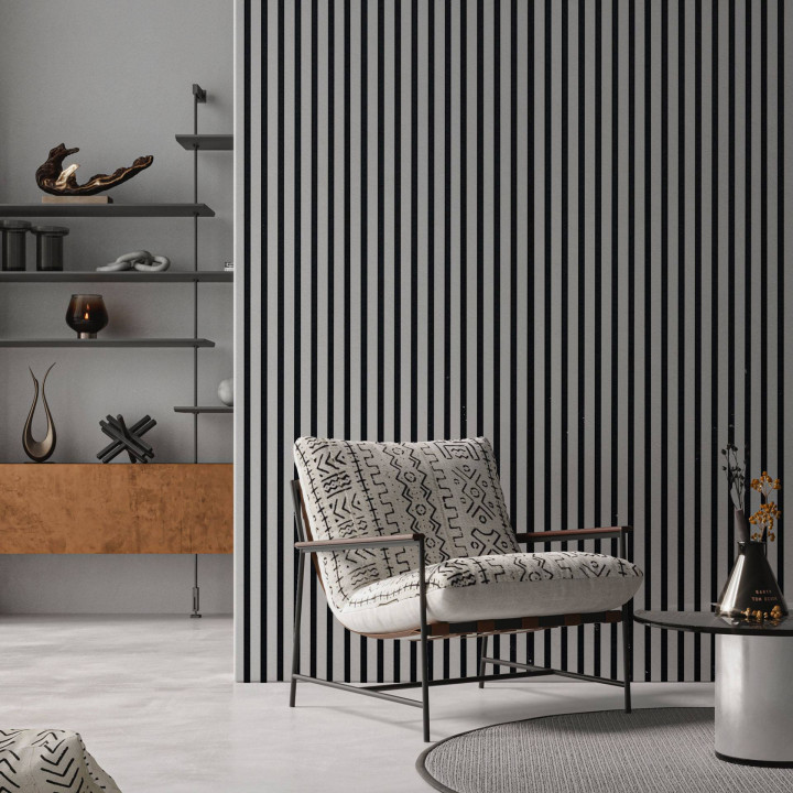Mur tasseau bois - panneau tasseau gris 250 x 30 cm | DECOON