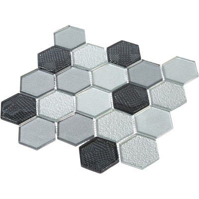 Plaque mosaique verre - mix gris - hexagones - Decoon