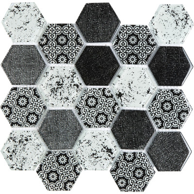 Plaque mosaique verre - hexagones - mix gris - Decoon