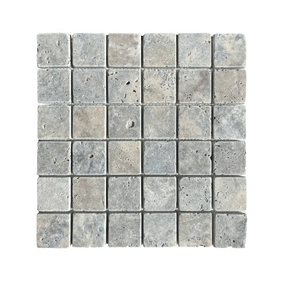 Mosaïque travertin Gris 4,8x4,8 - plaque de 30,5x30,5 cm - 1cm épaisseur