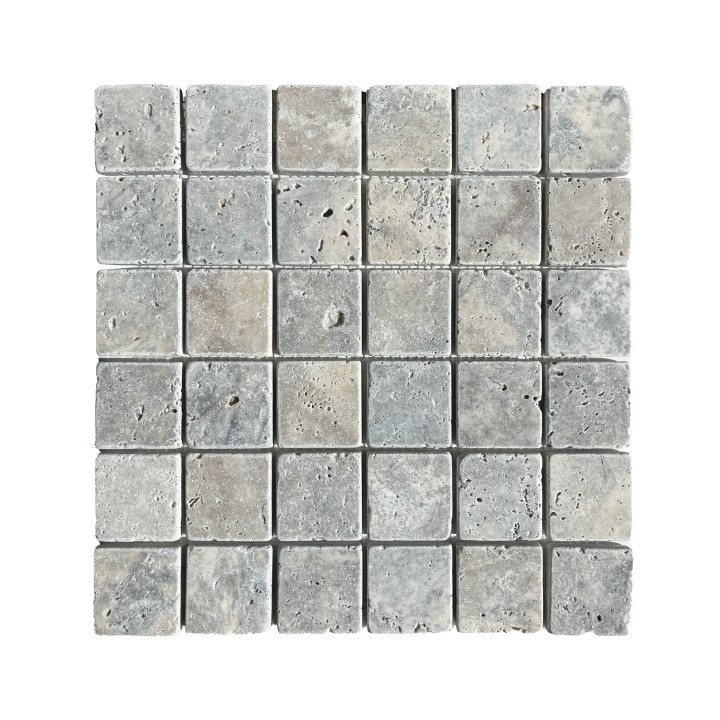 Mosaïque travertin Gris 4,8x4,8 - plaque de 30,5x30,5 cm - 1cm épaisseur