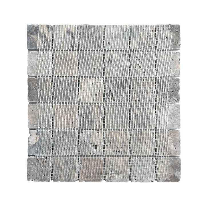 Mosaïque travertin Gris 4,8x4,8 - plaque de 30,5x30,5 cm - 1cm épaisseur