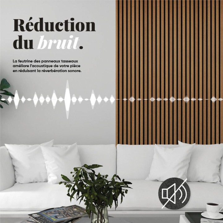 Panneau Mural acoustique tasseaux bois 120 cm - Marbre blanc | Decoon