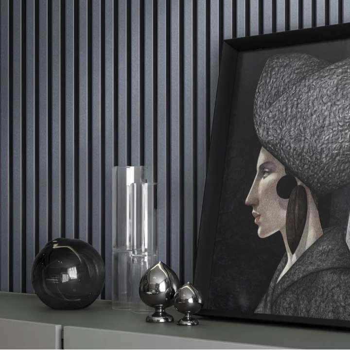 Panneau  tasseaux bois 250 x 30 cm - alu/feutrine noir |DECOON