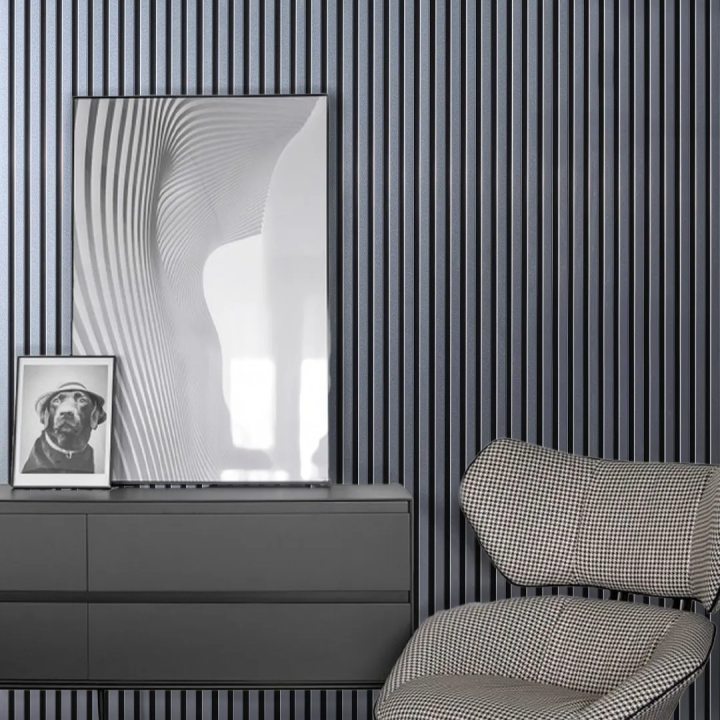 Panneau  tasseaux bois 250 x 30 cm - alu/feutrine noir |DECOON