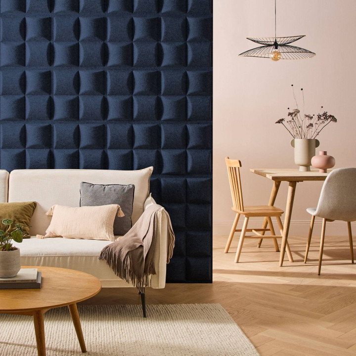 Panneau feutrine - Cube bleu nuit - 40x40x4,3 cm - 0,16m²