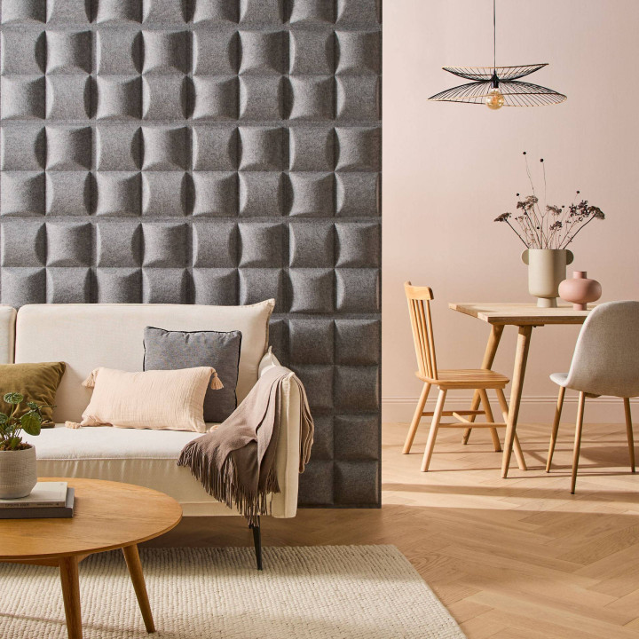 Panneau feutrine - Cube gris - 40x40x4,3 cm - 0,16m²