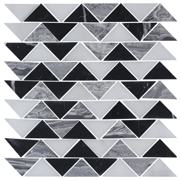Plaque Mosaïque Verre - Mix Gris - 31.5 x 27.5 cm - Chevrons - Decoon