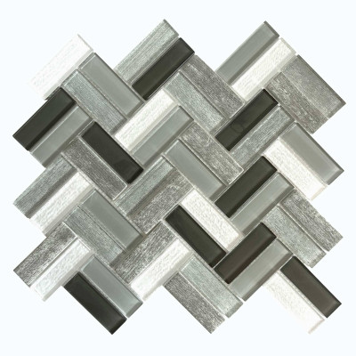 Plaque Mosaïque Verre - Mix Gris - 31.5 x 27.5 cm - Chevrons - Decoon