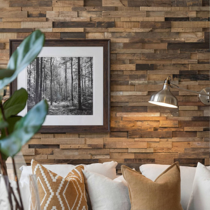 Parement mural en bois recycle ultra vieilli - 10 pcs