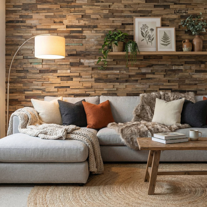 Parement mural en bois recycle ultra vieilli - 10 pcs