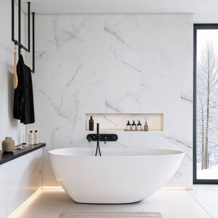 Panneaux Muraux pour Douche - Effet Marbre Blanc Brillant | DECOON