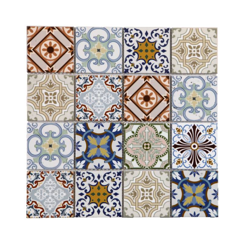 MAT INTER - Feuille 297x297x8mm - Tesselle 72x72 - Travertin peint patchwork - Style mediterraneen multi