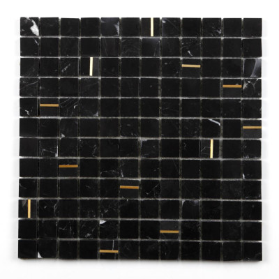 MAT INTER - Feuille 297x297x8mm - Tesselle 20x20mm noir / insert listel doré