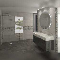 MAT INTER - Feuille 300x300 - Galets rectifies blanc / gris clair / gris foncé