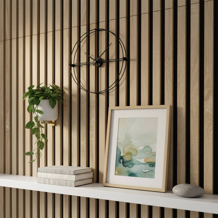 Panneau tasseaux bois 60 x 60 x 1,9 cm - décor chêne clair fond noir - 0,36m²