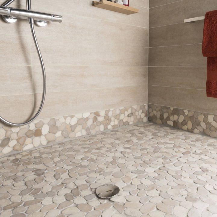 MAT INTER - Feuille 300x300 - Galets scies mix blanc / beige