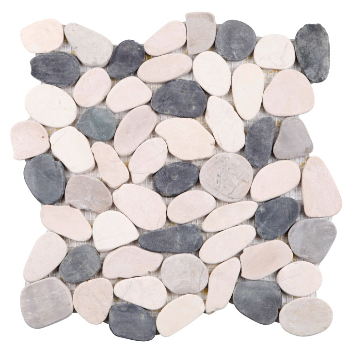 MAT INTER - Feuille 300x300 - Galets rectifies blanc / gris clair / gris foncé