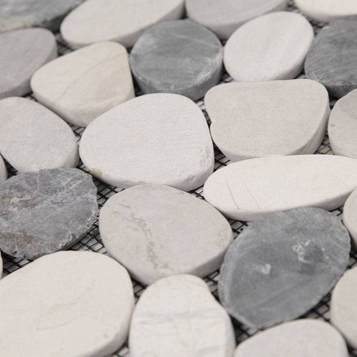 MAT INTER - Feuille 300x300 - Galets rectifies blanc / gris clair / gris foncé