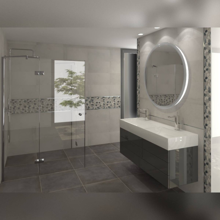MAT INTER - Feuille 300x300 - Galets rectifies blanc / gris clair / gris foncé
