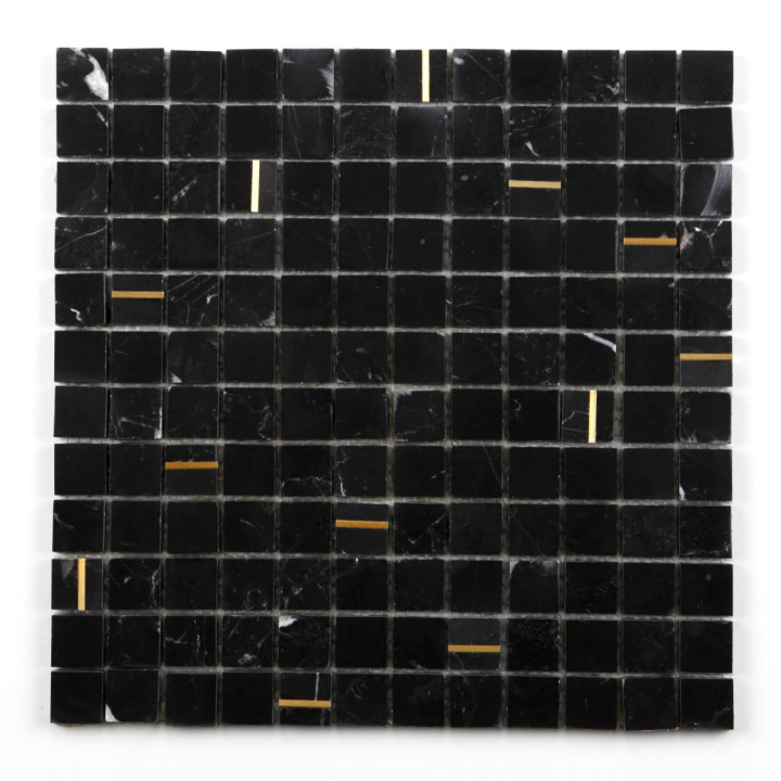MAT INTER - Feuille 297x297x8mm - Tesselle 20x20mm noir / insert listel doré
