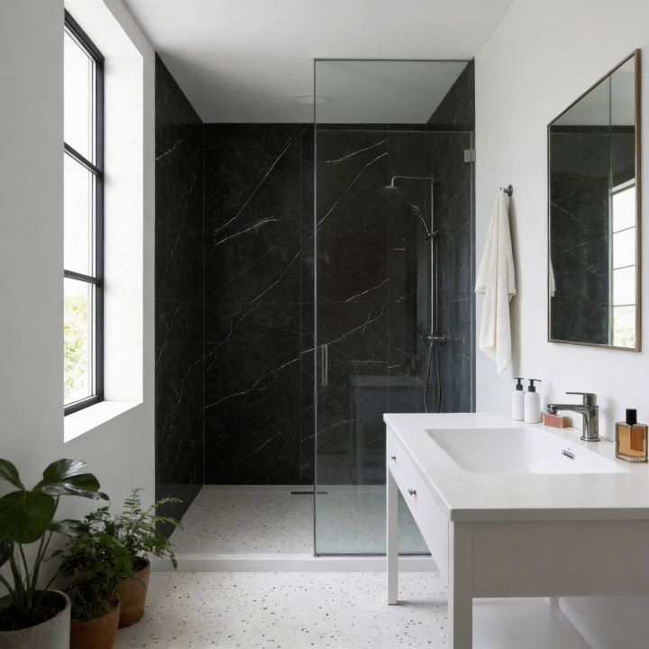 Panneaux Muraux pour Douche - Effet Marbre Noir Satiné | DECOON