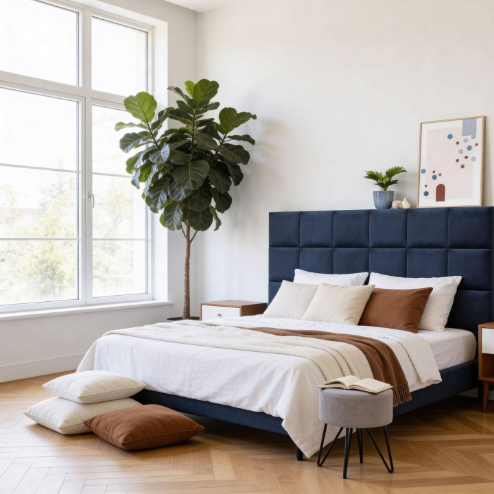 Mur capitonné - coussin mural bleu nuit 30 x 30 cm | Decoon