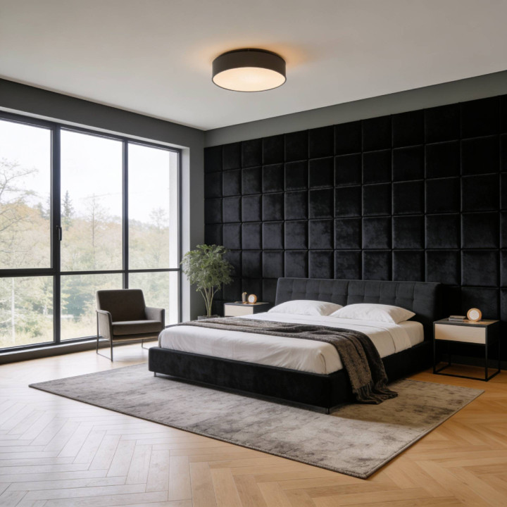 Mur capitonné - coussin mural noir 30 x 30 cm | Decoon